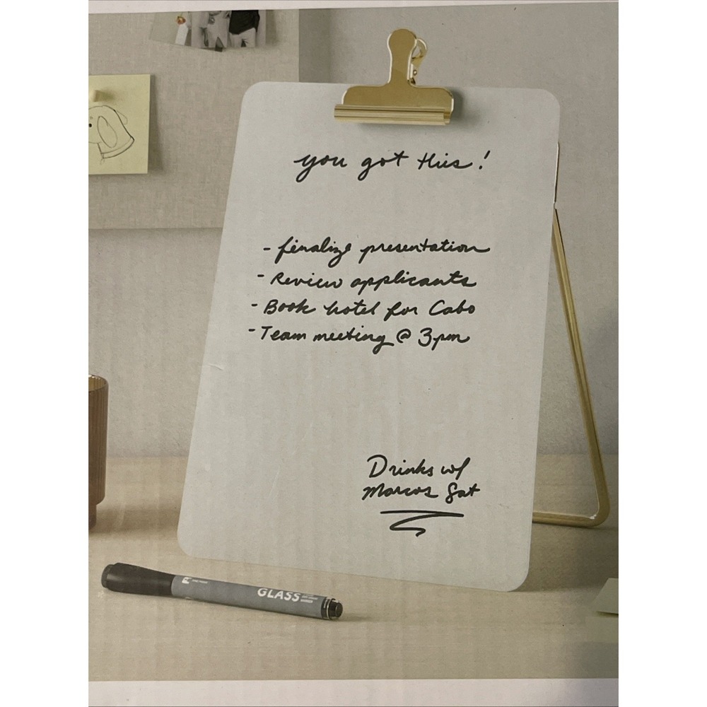 U Brands Glass Dry-Erase Desktop Easel, Tempered Glass, Gold Metal Stand, Open